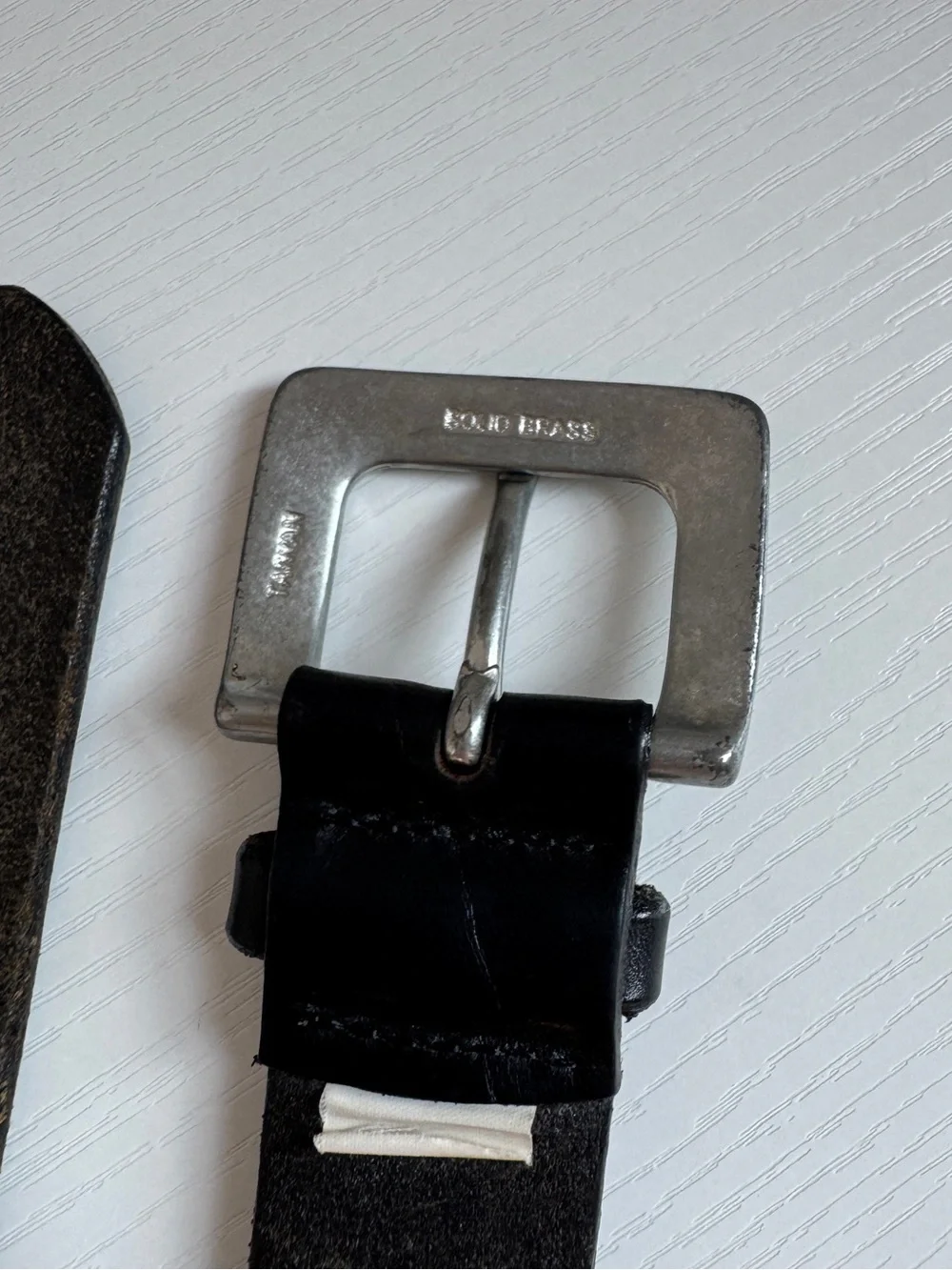 Vintage 80s GAP Thick Genuine Leather Black Large Silver Brass Buckle USA M